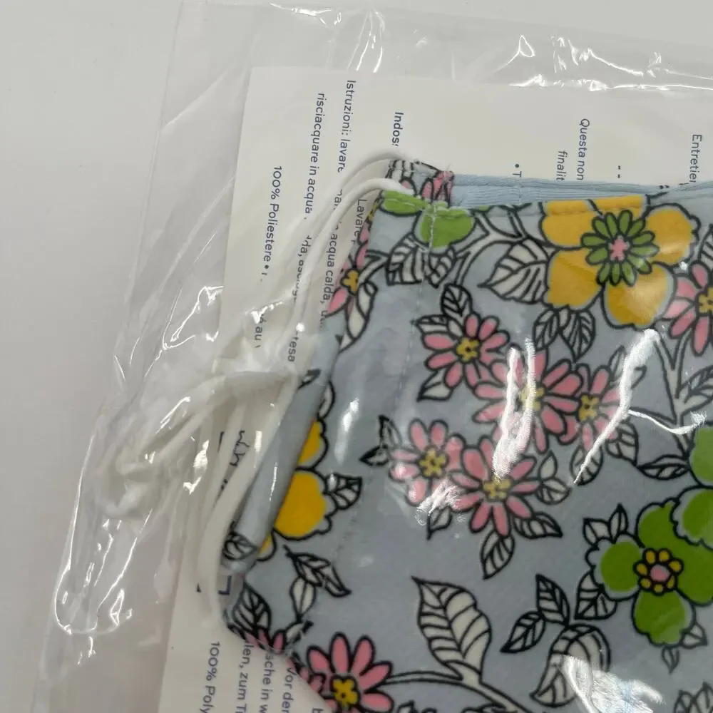 TORY BURCH Face Mask Blue Floral Print NWT Adjustable Straps Washable Reusable